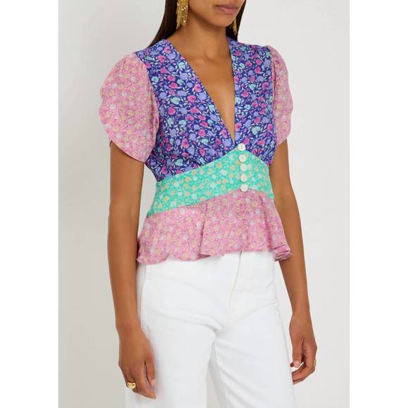 NEW RIXO reine classic v-neck top in multicolor - Picture 1 of 3